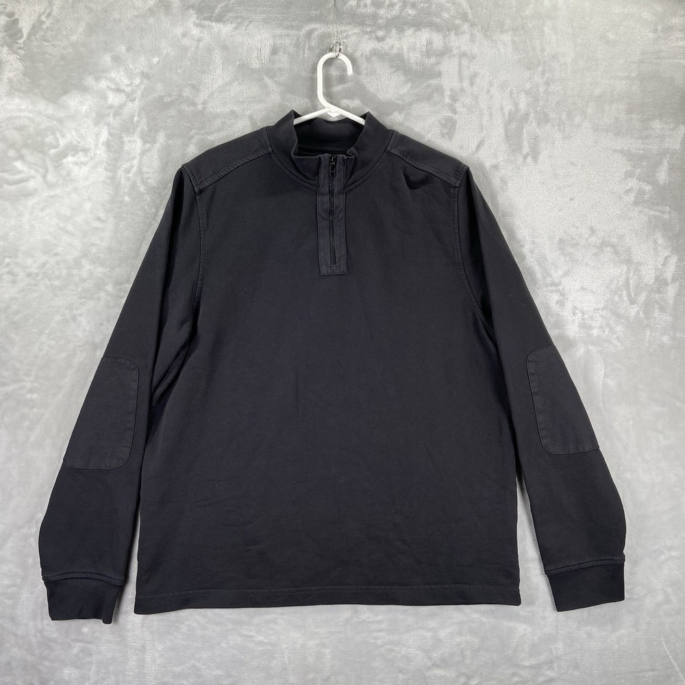 UNTUCKit Sweater Mens Large 1/4 Zip Pullover Elbow Patches Black Cotton Casual
